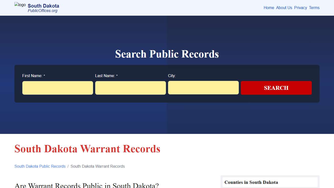 South Dakota Warrant Records Search – PublicOffices.org